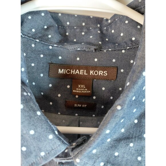 Michael Kors Mens Slim Fit Polka Dot Long Sleeve Button-Up Shirt XXL Blue - Picture 3 of 9